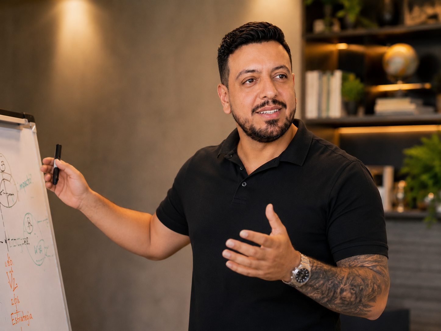 Salib Cruz explicando estrategia frente a un pizarrón