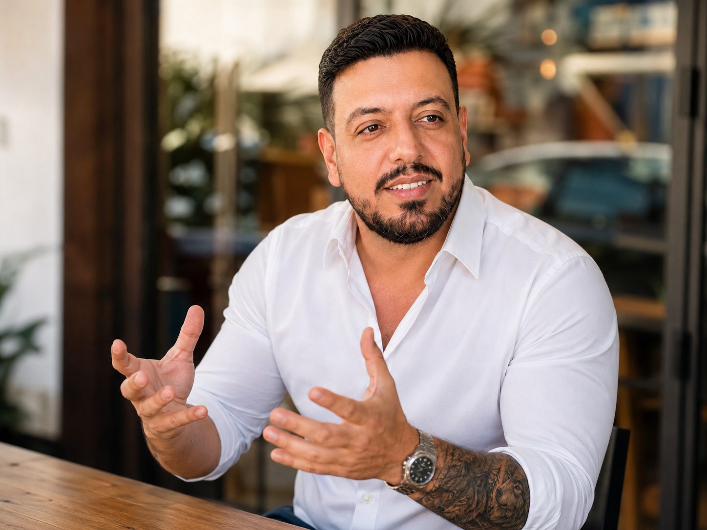 Salib Cruz conversando de manera cercana, listo para responder por WhatsApp